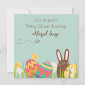 Schattigee Bunny en Paaseieren Baby shower Uitnodi Kaart (Voorkant)