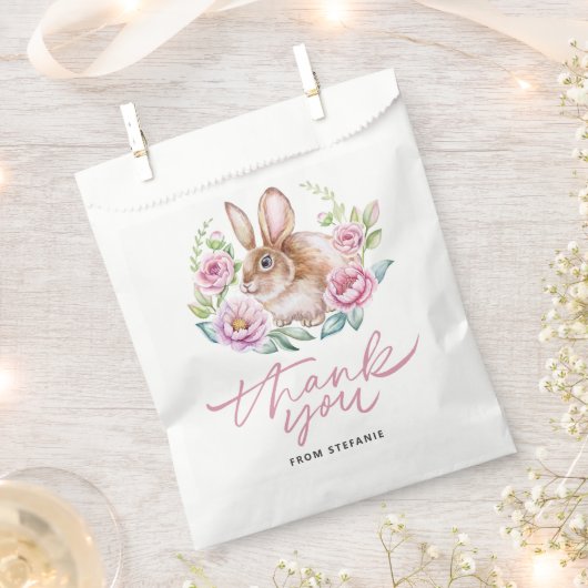 Schattigee Bunny en Roze Bloemen Baby shower Bedan Bedankzakje (Geknipt)