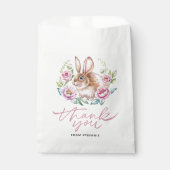Schattigee Bunny en Roze Bloemen Baby shower Bedan Bedankzakje (Voorkant)