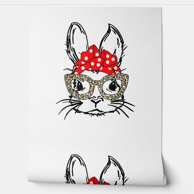 Schattigee Bunny Face Leopard Print Red Bandana Ra Behang (Afrollen)