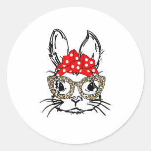 Schattigee Bunny Face Leopard Print Red Bandana Ra Ronde Sticker
