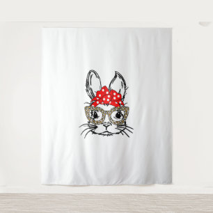 Schattigee Bunny Face Leopard Print Red Bandana Ra Wandkleed