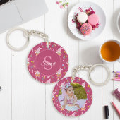 Schattigee Bunny Floral Pattern Monogram Foto Mage Sleutelhanger