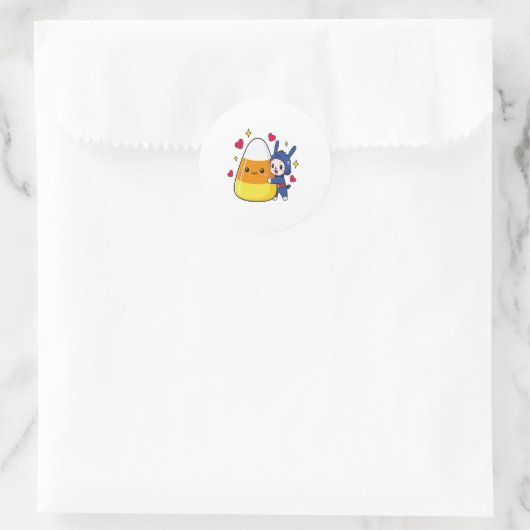 Schattigee Bunny Hugging Candy Corn Ronde Sticker (Tas)
