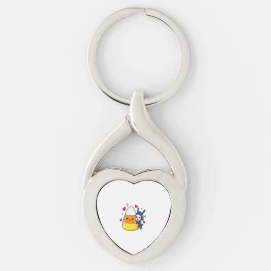 Schattigee Bunny Hugging Candy Corn Sleutelhanger (Voorkant)