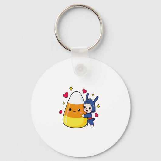 Schattigee Bunny Hugging Candy Corn Sleutelhanger (Voorkant)