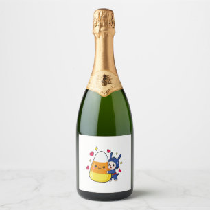 Schattigee Bunny Hugging Candy Corn Sparkling Wijnetiket