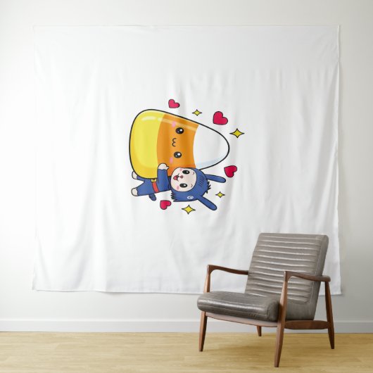 Schattigee Bunny Hugging Candy Corn Wandkleed (In Situ (horizontaal))