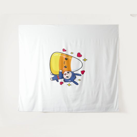 Schattigee Bunny Hugging Candy Corn Wandkleed (Voorkant (horizontaal))