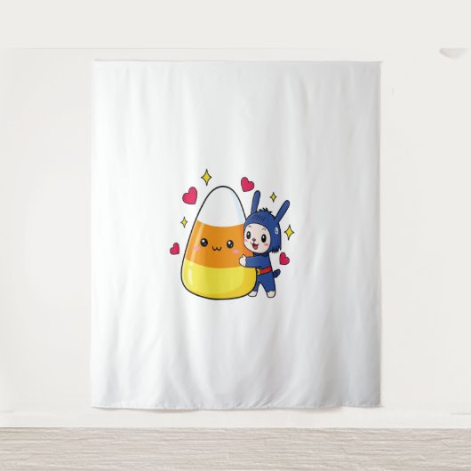 Schattigee Bunny Hugging Candy Corn Wandkleed (Voorkant)