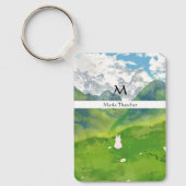 Schattigee Bunny in Mountain Uitzicht Personaliser Sleutelhanger (Voorkant)