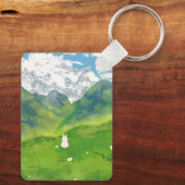 Schattigee Bunny in Mountain Uitzicht Personaliser Sleutelhanger (Achterkant)