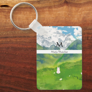 Schattigee Bunny in Mountain Uitzicht Personaliser Sleutelhanger