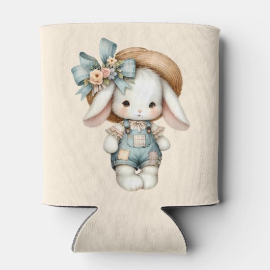 Schattigee Bunny in Overalls met Straw Pet & Bow M Blikjeskoeler (Achterkant)