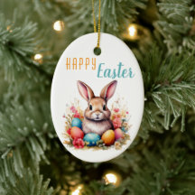 Schattigee Bunny Kleurrijke Eieren Bloemen Happy E