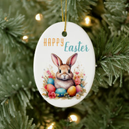 Schattigee Bunny Kleurrijke Eieren Bloemen Happy E Keramisch Ornament