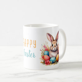 Schattigee Bunny Kleurrijke Eieren Bloemen Happy E Koffiemok
