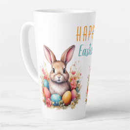 Schattigee Bunny Kleurrijke Eieren Bloemen Happy E Latte Mok