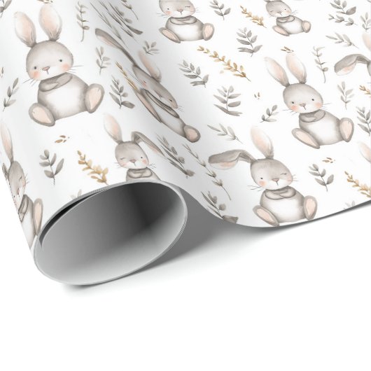 Schattigee Bunny Neutral Grey Baby's Cadeaupapier (Rol Hoek)