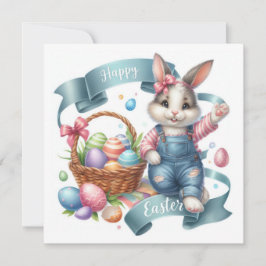 Schattigee Bunny Overalls Illustratie Pasen Feestdagenkaart