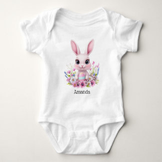 Schattigee Bunny Pink Flowers met Paasei Romper