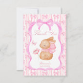 Schattigee Bunny roze boog grens meisjes baby show Bedankkaart (Voorkant)