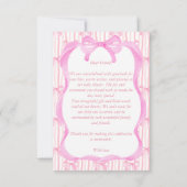 Schattigee Bunny roze boog grens meisjes baby show Bedankkaart (Achterkant)