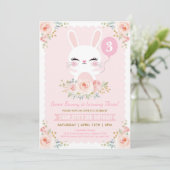 Schattigee Bunny Verjaardag Blush Pink Rose Rabbit Kaart (Staand voorkant)