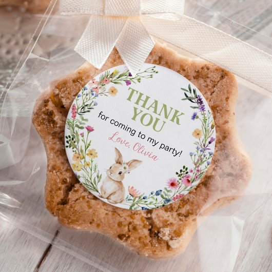 Schattigee Bunny Wildflower Meisje Verjaardag Ronde Sticker