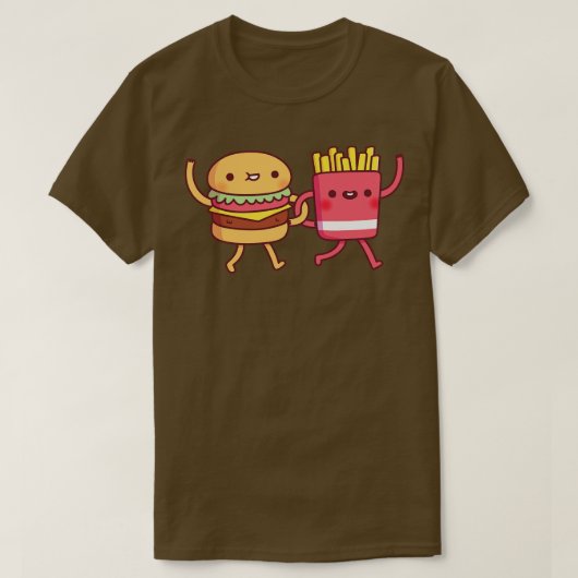 Schattigee burger en frietjes linking armen bestit t-shirt (Design voorkant)