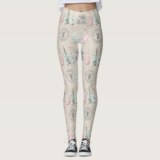 Schattigee Burlap Stamp Christmas Tree Pattern Leggings (Voorkant)