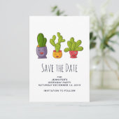 Schattigee cactus in bloempotten Illustratie Save The Date (Staand voorkant)