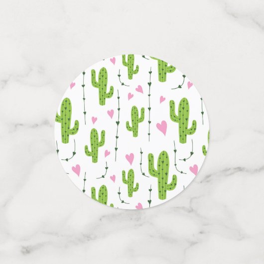 Schattigee cactus met harten in het groen confetti (Kleine voorkant)