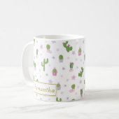 Schattigee Cactus Patroon Aangepaste Naam Uniek Koffiemok (Voorkant links)