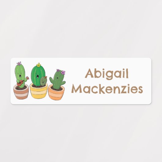 Schattigee cactus trio zingen cartoon gepersonalis labels (Design 2)