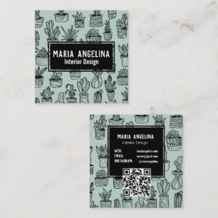 Schattigee Cactus vetplanten Boho Doodle QR Code C Vierkante Visitekaartje