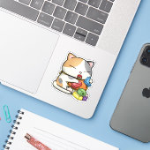 Schattigee Calico Cat Baby Sticker (Laptop met iPhone)