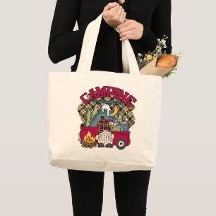 Schattigee camping Happy Place Gnome Grote Tote Bag