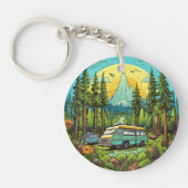 Schattigee camping liefhebbers scene sleutelhanger (Voorkant)