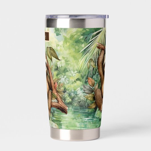 Schattigee Camping luiaard voeg naam toe Geïsoleerde Drinkbeker (Links)