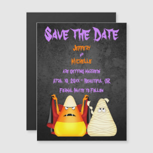 Schattigee Candy Corn Halloween Wedding Save the D Magnetische Uitnodiging