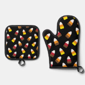 Schattigee Candy Corn Pattern Halloween Ovenwant & Pannenlap Set (Voorkant)