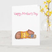 Schattigee capibara en baby Moederdag kaart (Gele Bloem)