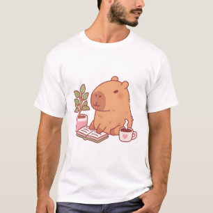 Schattigee capibara genieten van een goed lezen en t-shirt