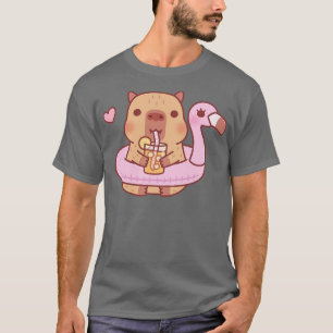 Schattigee capibara met flamingo zwembadvlotter vo t-shirt