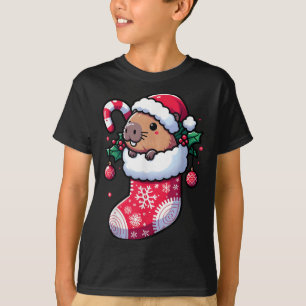 Schattigee capibara met kerstmuts in kerstvoorraad t-shirt