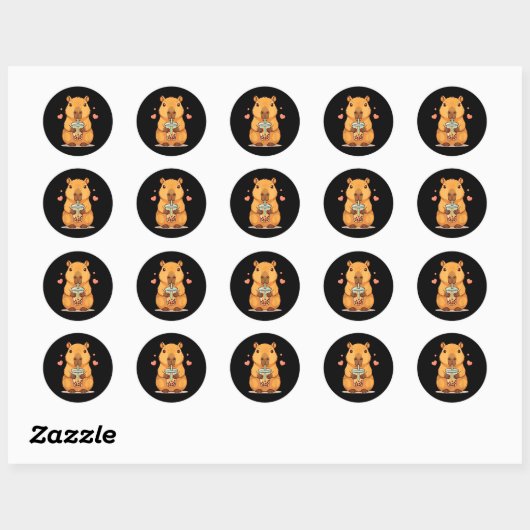 Schattigee Capybara Boba Tea Bubble Knaagdier Vrou Ronde Sticker (Vel)