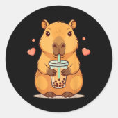 Schattigee Capybara Boba Tea Bubble Knaagdier Vrou Ronde Sticker (Voorkant)