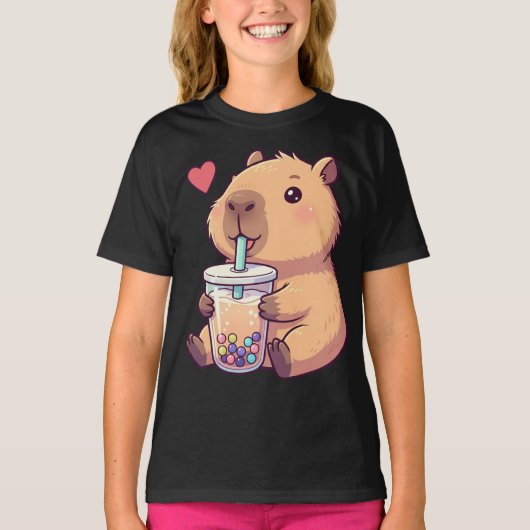 Schattigee Capybara Boba Tea Bubble voor Meisje T-shirt (Voorkant)