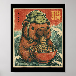 Schattigee Capybara en schildpad rugzak Ramen Kawa Poster